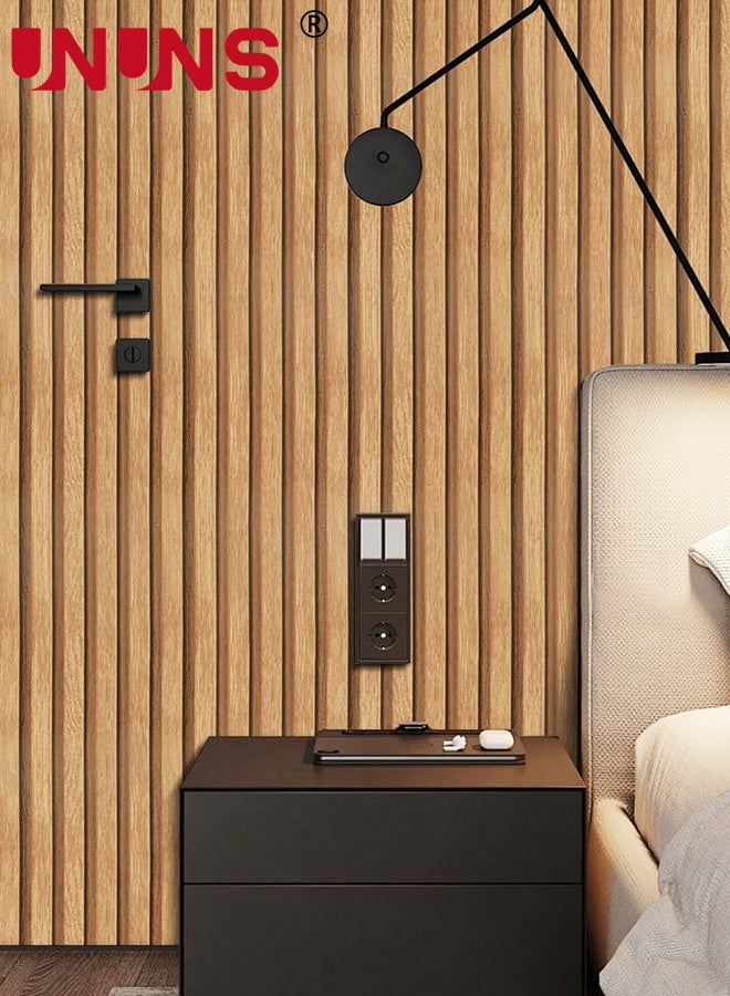 UNUNS 45cmx10m Wood Slat Wallpaper,Peel and Stick Self Adhesive Wood Wallpaper,PVC Decorative Removable Wallpaper,Waterproof Faux Wood Grating Stripe Contact Paper for Living Room Bedroom - Image 4